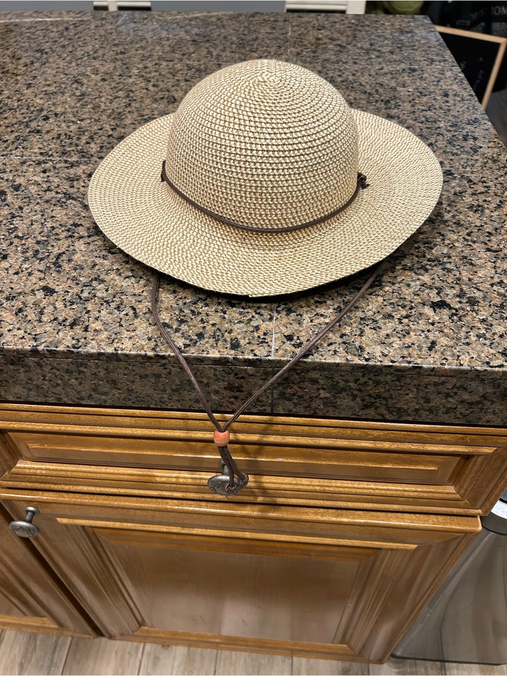 Women's Beige Straw Sun Hat with Chin Cord